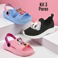 Kit 3 Pares, Tênis Sandália Papete Slide Infantil Menina  Macia Leve Confortável Casual