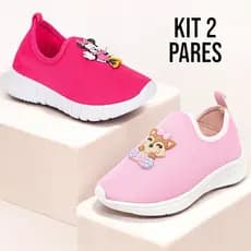 Kit 2 Pares Tênis Infantil Menina Calce Fácil Confortável Leve Para Dia a Dia Personagens