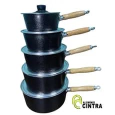 JOGO DE PANELA KIT PRETO CRAQUELADO ALUMINIO GROSSO 5 PÇS FOGÃO A LENHA 16a24cm