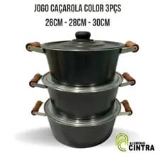 Jogo De Panela Grande Restaurante Alumínio Grosso 3 Peças - PRETO CRAQUELADO