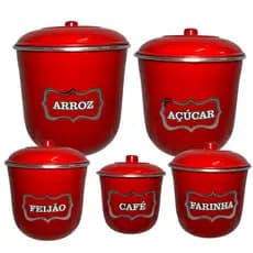 Jogo de Porta Mantimentos Lata Potes Arroz 5 pecas em Alumínio - Escolha sua cor