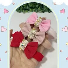 Kit 3 Faixinhas para Bebê Menina Laço Infantil Luxo Faixinha Bebê com Pérolas