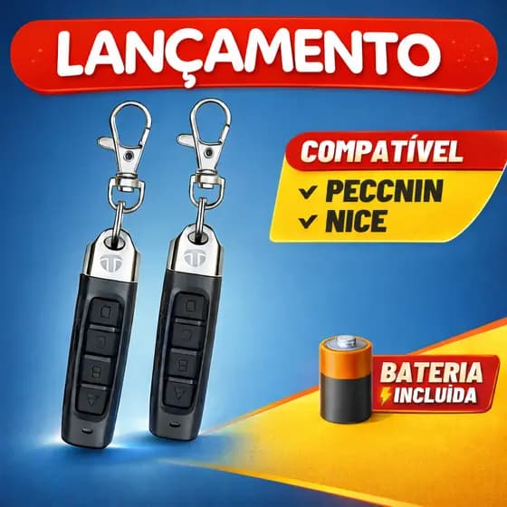 Controle Portão Eletrônico Peccinin Nice 433MHz | Bateria Inclusa | Pronto para Uso | Lançamento