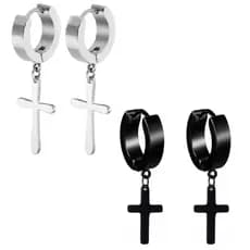 2 Brincos D Argola Cruz De Furo Aço Inox Unissex Estilo Moderno