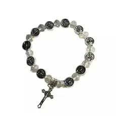 Pulseira Espirito Santo Cristal Cruz Protenção Elastico Prateado