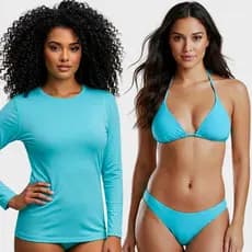 Conjunto Camisa Térmica Feminina Proteção Solar Uv Biquiíni Asa Delta Cortininha  Moda Praia Natação