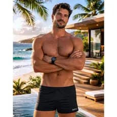 Sunga Masculina Tradicional Forrada Cadarço Ajustavel Slim Lisa Logo Refletiva Moda Praia Natação Uv