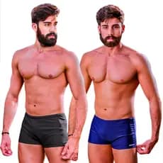Kit 2 Sungas Masculinas Boxer c/ Bolso e Zíper Cueca Tradicional Lisa Slim Básica Forrada Moda Praia