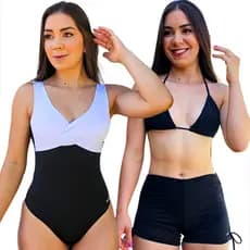 Kit Maio Bicolor Transpassado Bojo Removível Com Shortinho Leging Cintura Alta Moda Fitness Praia UV