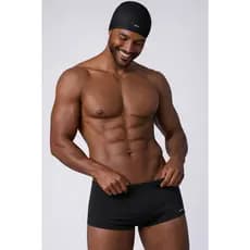 Kit Masculino Natação Moda Praia Touca Preta e Marinho Sunga Boxer Box Lisa Básica Proteção Solar Uv