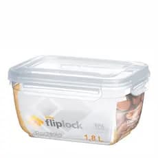 Pote Retangular transparente com travas Fliplock 1,8L Alto