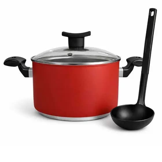 Caldeirão Antiaderente 16cm Com tampa de Vidro Panela Para Arroz e Feijão + Concha