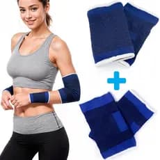 Kit 2 Munhequeira + 2 Cotoveleira Elástica Compressão Ortopédica Suporte Pulso Punho Cotovelo Dor