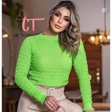 Cropped Blusinha Jade Blusa Moda Feminina em Tricô Outono Inverno
