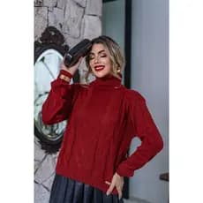 Blusa Tricot Inverno Tifany Moda Feminino Blusinha Manga Longa Trança Gola Alta