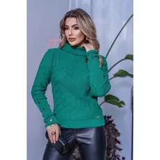 Blusa Tricot Mavie Gola Alta Manga Comprida Moda Feminia Tendencia Inverno