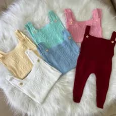 Jardineira Bebê Tricot Trança Recém Nascido  Menina e Menino Macacão Infantil Charmilly