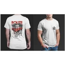 Camiseta estampada masculina route 66 reforçada no ombro 100% algodao moda masculina