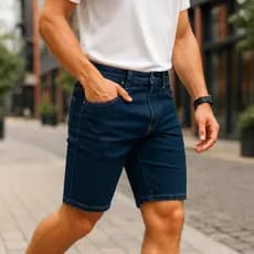 Bermuda Masculina Jeans Brim Lycra Moda Masculina Bermuda Adulto 4 Bolsos Modelo Tradicional