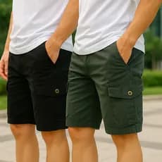 Kit 2 Bermuda Masculina Jeans E Brim Cargo Com 6 Bolsos Bermudas Mais Vendidas