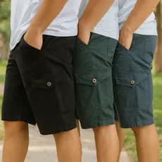 kit 3 Bermuda Masculina Cargo Adulto Jeans E Brim 6 Bolsos