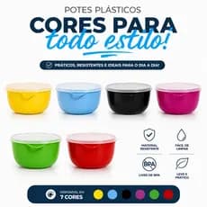 Kit 10X Potes Bowl 1 LITRO Plástico com Tampa Marmita Cozinha Freezer Micro-ondas Lava-Louças.