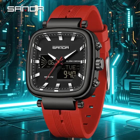 SANDA Novo 62282 Relógio Eletrônico Masculino De Luxo Monitor Duplo Esportes À Prova D'água Luz Noturna-36