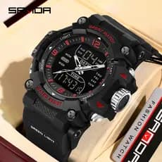 SANDA 6323 Relógio Eletrônico Masculino Moda Esporte Data Ponteiro À Prova D'água Digital Analógico Dual Display De Puls