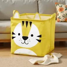 Cesto Organizador de Tecido Canvas com Desenhos Animados para Crianças,Padrão de tigre amarelo，33*33*33cm