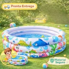 Piscina Inflável Infantil 3 Anéis Transparente 180 Litros Fundo Do Mar Para Crianças, Campo, Praia, Piscina, Resistente