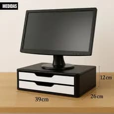 Suporte Para Monitor Mesa 2 Gavetas Ergonômico Escritório Preto