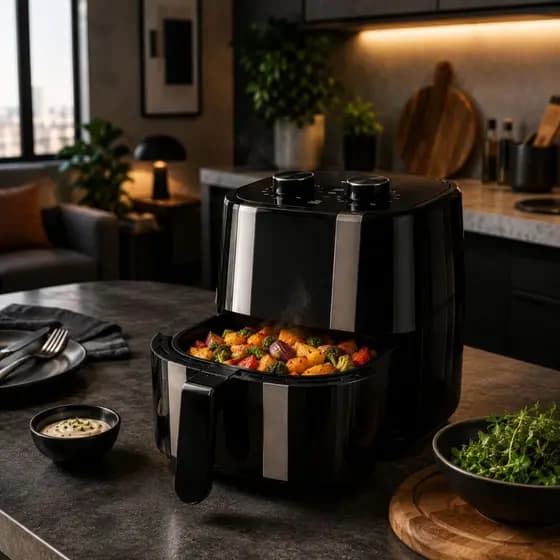 Air Fryer 3,4L 1400W Preta Fritadeira Elétrica Timer 60 Min Sem Óleo Temperatura Até 200°C 110V 220V