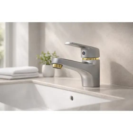 Torneira Monocomando de Bancada Quente e Frio Para Lavatório/Lavabo/Banheiro Aço Inox Fosco e Dourado Luxo