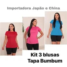 kit com 3 Blusa Feminina Helanca Dryfit Tapa Bumbum Academia Treino Fitness