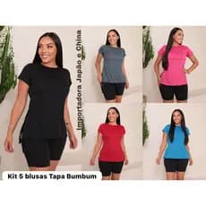 Kit 5 Blusas Academia Feminina  Fitness Tapa Bumbum Lisa