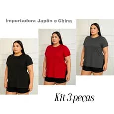 Kit 3 Blusa PLUS SIZE Sobre Legging Feminina Roupa Academia Tampa bumbum