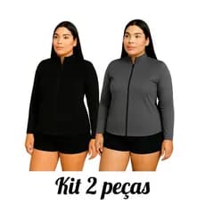 Kit Com 2 Jaquetinha PLUS SIZE  feminina casaquinho academia Esportiva fitness Proteção Solar UV FPS 50