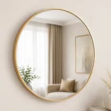 Espelho Redondo Decorativo Dourado 30 40 60cm – Moldura Fina Moderna Para Sala Quarto Banheiro