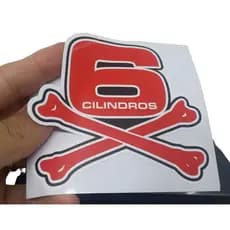 Adesivo Osso 6 Cilindros - Opala e Caravan - (Vermelho ou Preto) - Tamanho 11cm_x_10,5cm