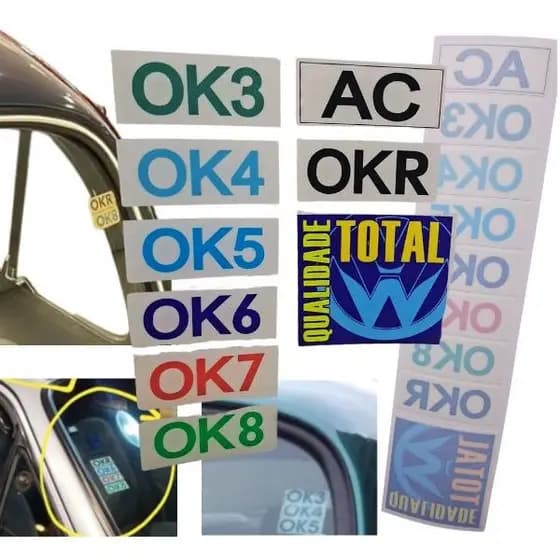 CARTELA DE SELOS OK DE QUALIDADE VOLKSWAGEN / KIT COM 9 SELOS DE VALIDAÇÃO / MODELO ENVELHECIDO
