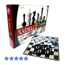 Jogo de Tabuleiro Xadrez e Dama 58 Peças Plástico