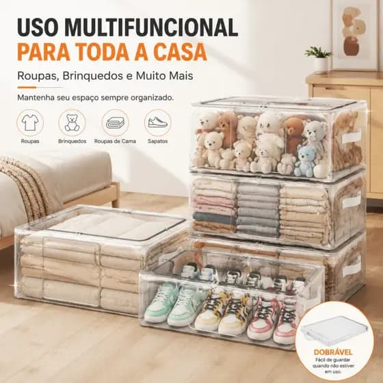 Caixa de sapatos dobrável com zíper, sapateira transparente, empilhável