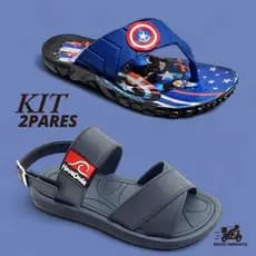 Kit 2 Pares Sandalia Masculino Nova Onda + Chinelo Tratorado Infantil Menino Homem