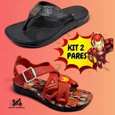 kit 2 Pares Chinelo Infantil Menino Dedo Frente + Sandalia Infantil Masculino Confortavel