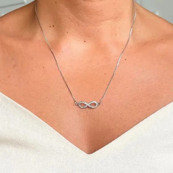 Colar Infinito Prata 925 Feminino - Corrente Veneziana 45cm Legitima Com Pingente Delicado