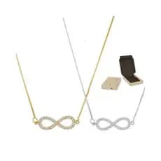 Kit 2 Colar Infinito Prata 925 Feminino - Corrente Veneziana 45cm Legitima Com Pingente Delicado