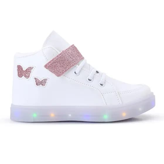 Tênis Infantil Feminino De Led Botinha Borboleta Cano Alto Barato