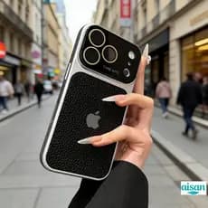 Luxo HD Caso De Câmera Vidro Duro Para iPhone 17 Ar 16 15 14 13 12 11 Pro Max Plus PC Textura Couro Armadura À Prova De