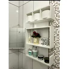 Kit Nichos Decorativos para Banheiro 3 peças Nicho MDF branco