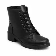 Coturno Feminino Luranto Cano Curto Salto Baixo Tratorado Preto Verniz Casual